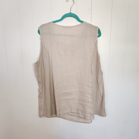 Lungo L'Arno Linen Beaded Shell Tank Top Ribbed Stretch Beige Womens Size 2X - Picture 4 of 8